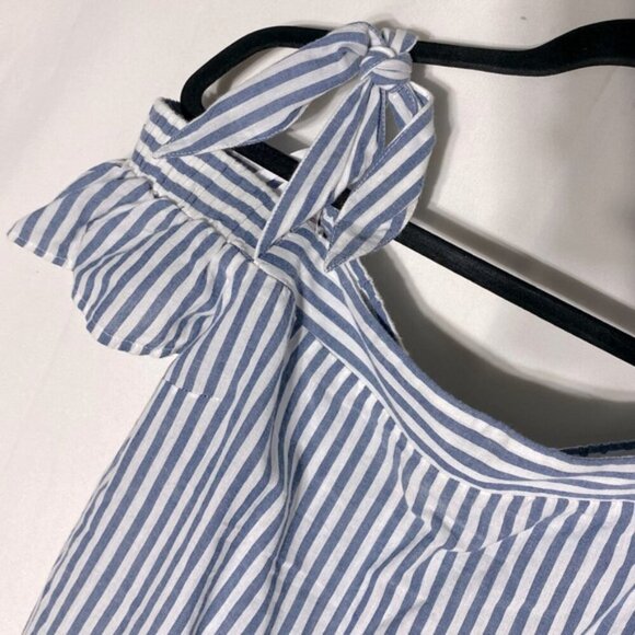 Guess Blue White Striped Off Shoulder Eyelet Trim Top M - Picture 8 of 13